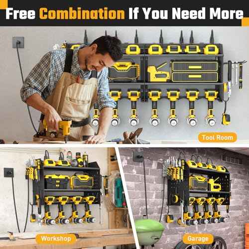 Power Tool Organizer Wall Mount, 3 Layer Charging Station with 6 Outlets, 4 Drill Holders and Drill Bit Rack, Tool Holder Storage Shelf Rack for Garage, Workbench and Workshop, Black
