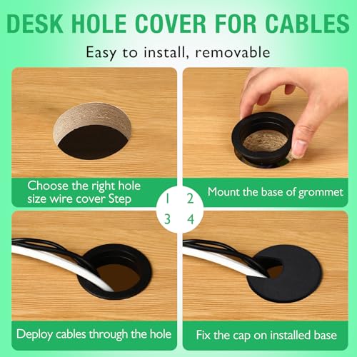 EASYEAH White Desk Grommet Set 1-3/8 Inch (35mm) Cable Hole Cover - 2 Pack