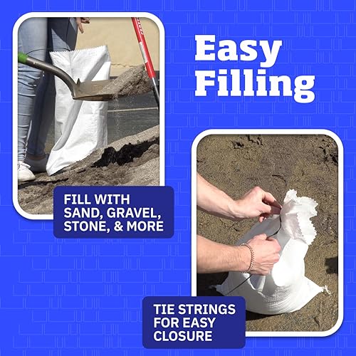 White Heavy Duty Sandbags with Ties - 14x26 Inches, Pack of 10 | DURASACK