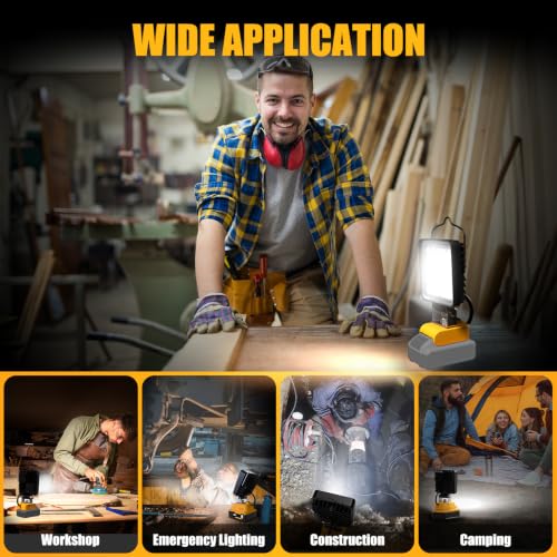 Yellow 2-Pack Cordless LED Work Lights for Dewalt 20V Batteries, 11200LM Portable Floodlights with USB-C & USB Charging