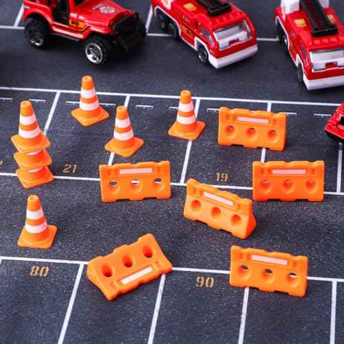 48Pcs Mini Plastic Traffic Cones, Miniature Fence Barricade Signs, Construction Road Cone Toy Set, Barricade Toy Model Mini Stop Signs for Construction Theme Party Favors