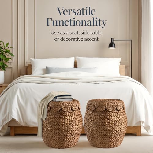 Chestnut Best Choice Products Scalloped Hyacinth Storage Basket with Lid – Handwoven Plant & Home Organizer