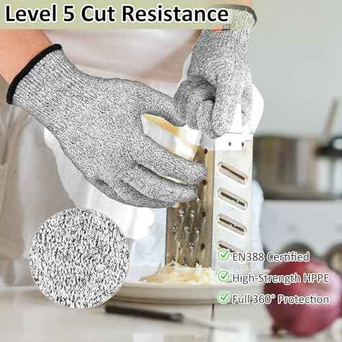 2 Pairs Cut Resistant Gloves Level 5 Protection, Safety Cutting Proof Gloves for Mandolines, Oyster Shucking, Butcher (M+L)