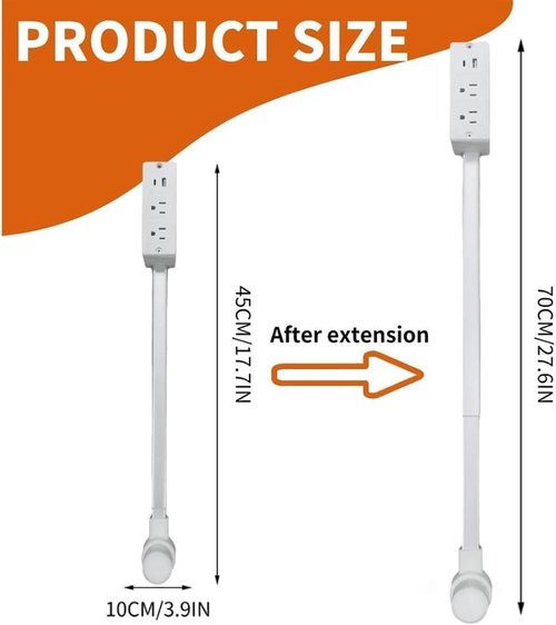 Extended and Rotating Outlet Features USB-A, USB-C, and 2 Ac Outlets, Extendable Wall Outlet Extends 22-34, 180° Swivel, Rotating Outlet for Behind Couches (1 PCS)
