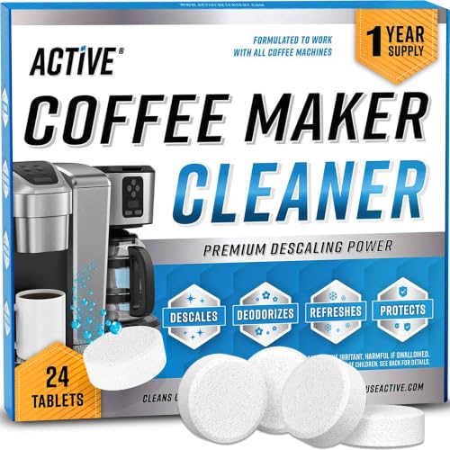 ACTIVE Coffee Machine Cleaner Descaler Tablets - 24 Count, Compatible with Nespresso, Keurig, Ninja, DeLonghi & More, Descale & Clean Coffee Makers