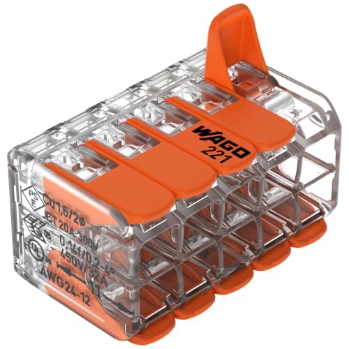 WAGO Lever-Nuts Splicing Connectors 24-12 AWG, Reusable Wire Terminals, Box of 15