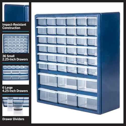 Plastic Storage Drawers ? 42 Compartment Organizer ? Desktop or Wall Mount Container for Hardware, Parts, Crafts, Beads, or Tools by Stalwart, 10 Targets