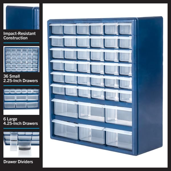 Stalwart Storage Drawers – 42 Compartment Desktop or Wall Mount Organizer (Variation: Storage Drawers) - Clear Polypropylene