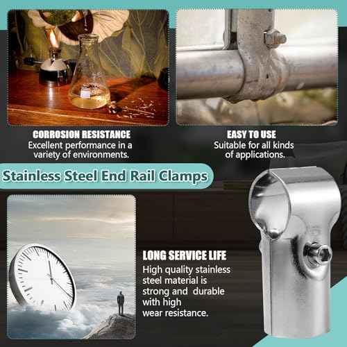 4 Pack End Rail T Clamps 1 Inch - Stainless Steel Chain Link Fence Pipe Clamp - Fence Pipe T Clamps for 1" OD Pipe - Bolts and Nuts Included