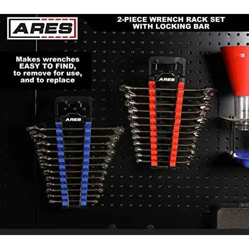 ARES 62043-2-Piece Wrench Rack Set with Locking Bar - SAE Rack Holds 1/4-Inch to 1-Inch Sizes - Metric Holds 6 to 25mm Sizes - Locking Metal Clip Secures Wrenches