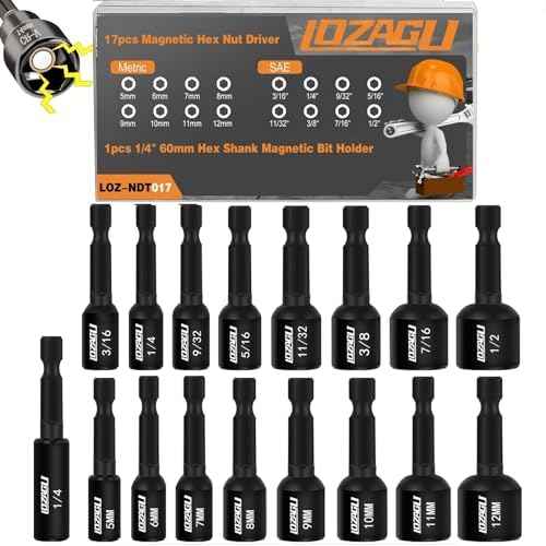 17PCS Magnetic Nut Driver Set | SAE and Metric | Premium Impact Power Hex Nut Driver Drill Bit Master Kit | 1/4 Inch Hex Shank | Cr-V Steel (17PCS Magnetic Nut Driver (Short))