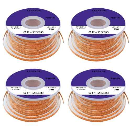 SourceTon 4-Pack Desoldering Wick Braid (10ft x 0.1in) | Copper Solder Remover Tool for Resoldering and Desoldering, Drawing in Excess Solder