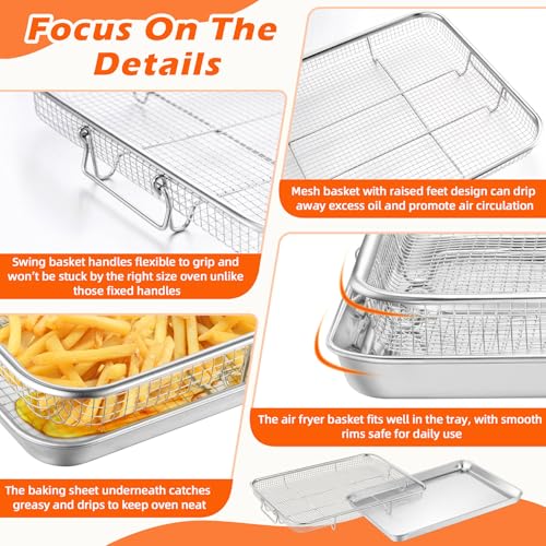 TeamFar 16" x 12" Air Fryer Basket & Tray for Oven – 15.4" x 11.5" Basket, 16" x 12" Tray, stainless steel