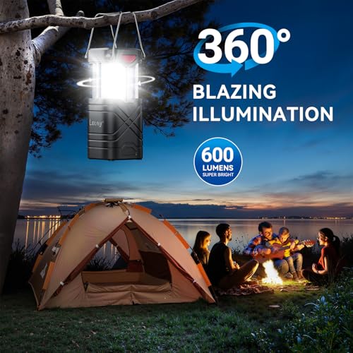 LETMY 4-Pack Camping Lanterns - Rechargeable Solar & USB Powered, Battery Backup, Waterproof, Emergency Outdoor Lights - Black