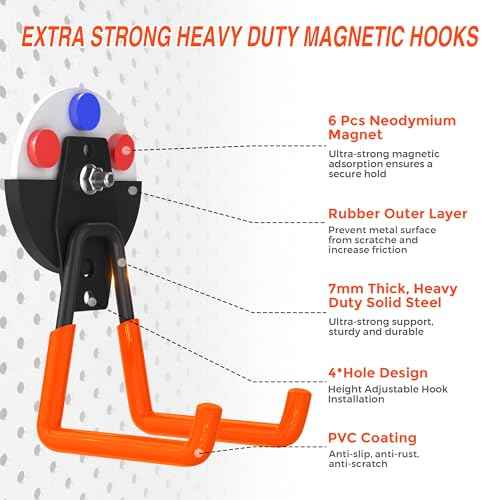3Pcs Large Magnetic Hooks Heavy Duty for Garage, Magnet Hooks for Hanging Heavy Duty, Strong Magnet Storage Hooks for Hanging Garage Tools& Garden Tools