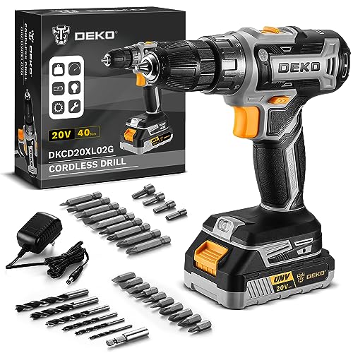 DEKOPRO 20V Cordless Power Drill Set with Battery & Charger - Gray