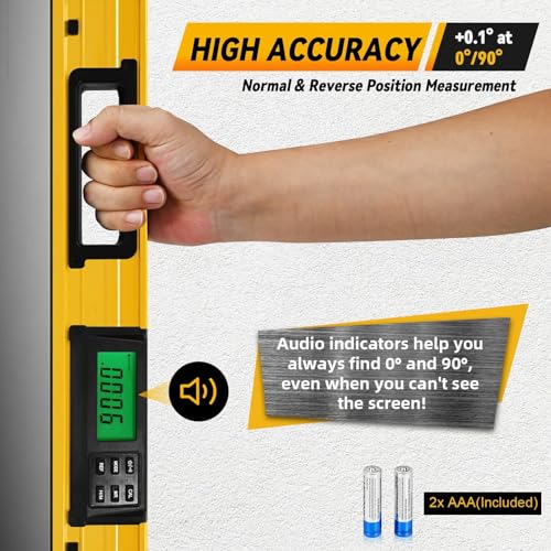 24 Inch Digital Level with Magnetic Base - Bghdas, LCD Inclinometer & Pro Torpedo Level, 0–90° Precision