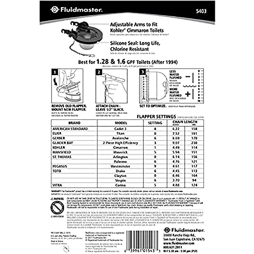 Fluidmaster 5403 Universal 3-Inch Toilet Flapper - Water Saving & Adjustable