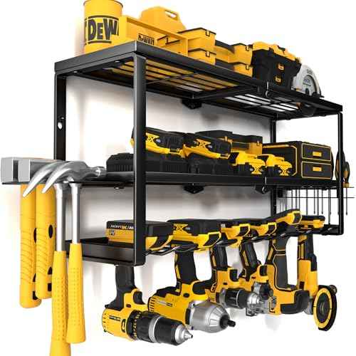 YYR Heavy Duty Power Tool Organizer Wall Mount, Cordless Drill Hanger Storage Rack, Battery Tools Holder with Charging Station Shelf for Garage Organization, Workshop, Pegboard, Shed - 24 Inch 6 Slots