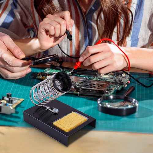 Noah 2-in-1 Soldering Iron Holder with Sponge, Soft sponge Tip Cleaner Kit, Heavy Metal Base, Black