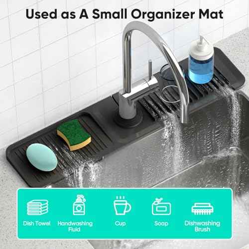 24 Inch Longer Faucet Mat for Kitchen Sink, 5¡Æ Slope Fast Self-draining, Kitchen Sink Splash Guard Silicone Sink Faucet Mat Splash Guard Kitchen Sink Area Tidy Splash Faucet Guard Draining Mat