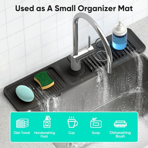 Snoquir 24'' Black Kitchen Sink Faucet Splash Guard Mat - Drain Protector