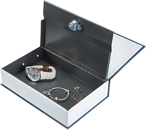 Amazon Basics Blue Large Book Safe with Key Lock - Hidden Disguised Storage for Valuables