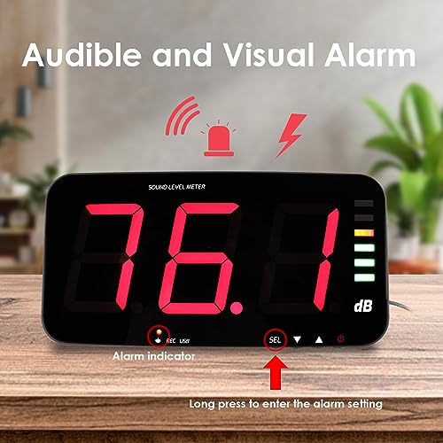 DANOPLUS 13-Inch Decibel Meter with 16.4 ft Sensor, Wall Mount • Data Logger & Alarm