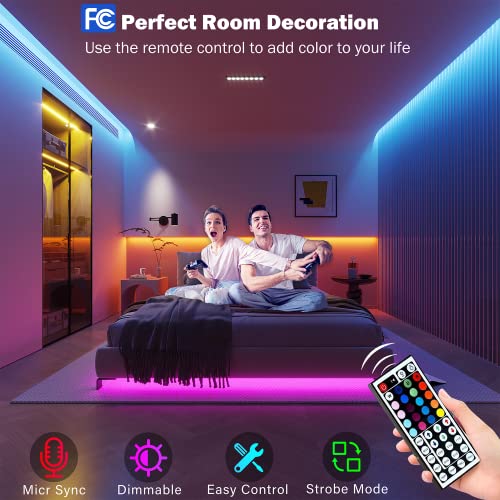 Leeleberd 100ft RGB LED Strip Lights for Bedroom & Party, Music Sync, App & Remote Control