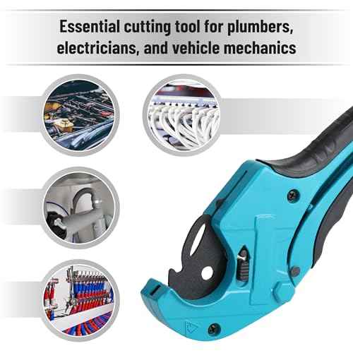 Bates- PVC Pipe Cutter, Cuts up to 1-5/8", Teal Blue Ratcheting PVC Pipe Cutter Tool with 1 Spare Blade, Pipe Cutters PVC Pipe Shears, Plastic Pipe Cutter, PEX Pipe Cutter, PVC Cutter Tool