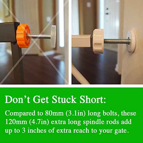 Extra Long M8 (8mm) Spindle Rods for Pressure Mounted Baby and Pet Safety Gates 4 Pack Replacement Set (8mm, White)