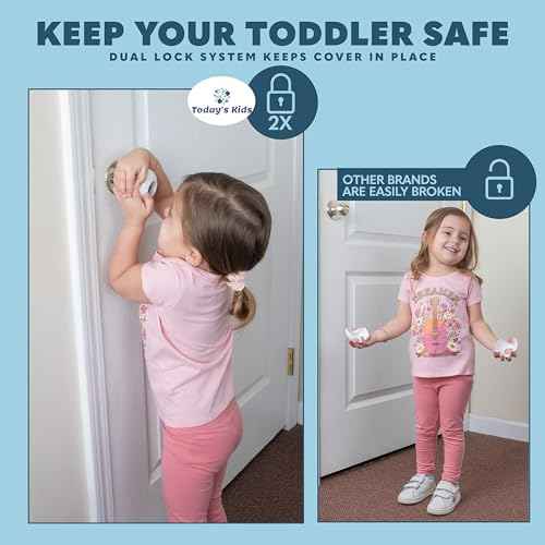 Baby Proofing Door Knob Covers 4 Pack - Easy to Install Child Safety Locks for Doors, Durable & Reusable Child Proof Door Lock, Dual-Lock & Versatile Design, Fits Round Doorknobs, White