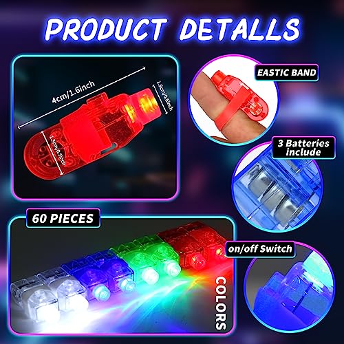 60 Pcs LED Finger Lights for Kids Glow Party Favors & Night Events
