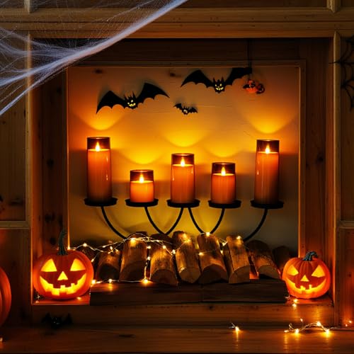 Gray Flickering Flameless Candles Set of 5 - Battery Operated Acrylic LED Pillar Candles with Remote & Timer