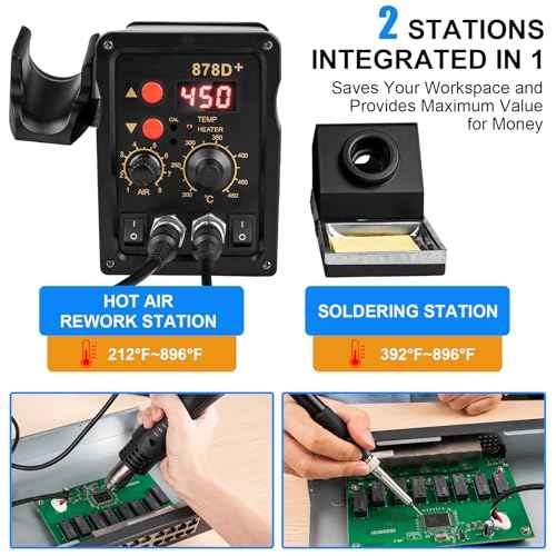 2 in 1 Hot Air Rework Soldering Iron Station Kit, Precision Circuit Board Soldering Gun Kit, Rapid Heat up Solder Station, Upgrade Dual System Independent Control, Auto Sleep & Calibration