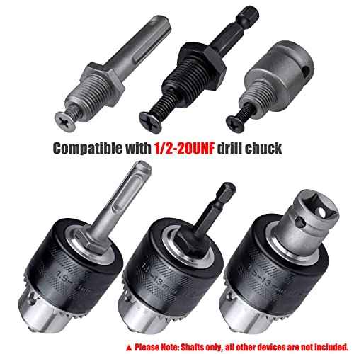 Yakamoz 3Pcs 1/2-20 UNF Mount Thread Drill Chuck Shank Adapter Set, SDS-Plus Shank for Rotary Hammer Drill | 1/4" Hex Shank for Impact Driver | 1/2" Drive Female Adapter for Air Impact Wrench