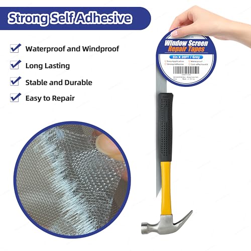 KING MOUNTAIN Gray Window Screen Repair Tape 3in x 20ft Heavy Duty Waterproof Patch Kit
