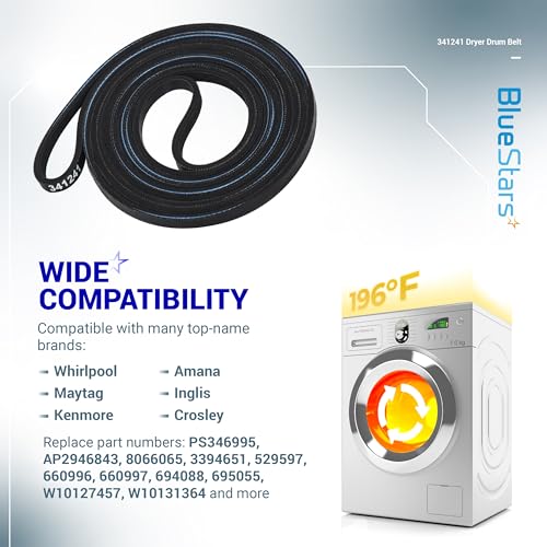BlueStars 341241 Dryer Drum Belt Pack of 1 for Whirlpool/Kenmore Dryers