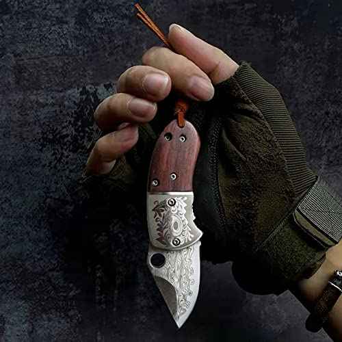 STARDW Small Folding Pocket Knife for Men Women,Damascus Pattern Folding Utility Knife,Box Cutter,Cool EDC Knife for Outdoor,Camping,Hiking,Gifts for Dad Husband Men (D)