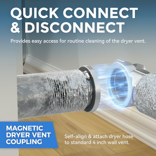 Jeevony Aluminum Magnetic Dryer Vent Coupling Kit for 90° Venting, 4-Inch with 2.6ft Hose & Clamps