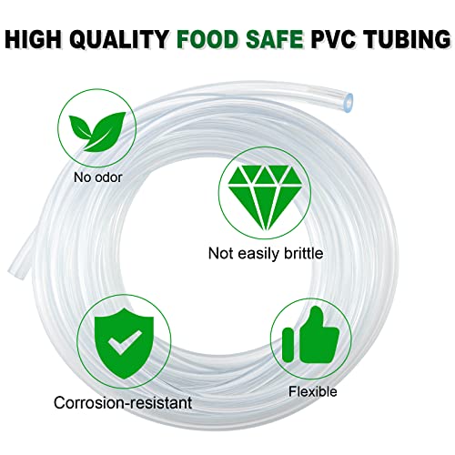 15ft Hilangsan Kegerator Beer Line Tubing 3/16 ID Food-Grade PVC – Thick-Walled Replacement Kit with Clamps