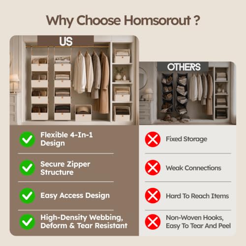 Homsorout Beige 4-in-1 Hanging Closet Organizer with 4 Detachable Shelves