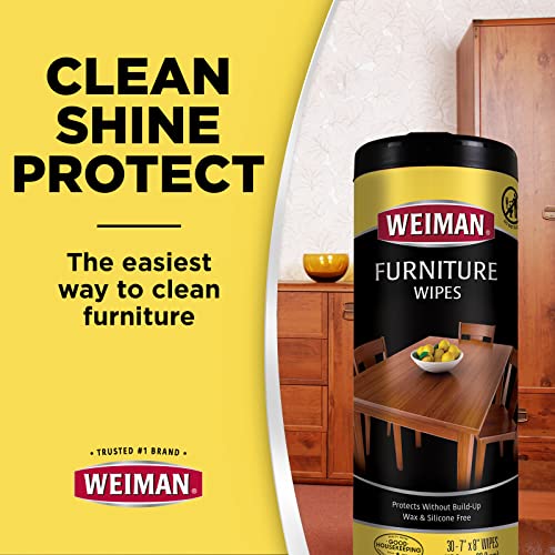 Weiman Wood Polish and Cleaning Wipes 20 Count Pack of 3 - Furniture & Cabinet Cleaner with UVX-15 Protection