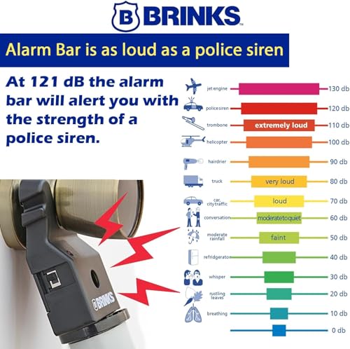 BRINKS Portable Adjustable Door Security Bar with 121dB Alarm