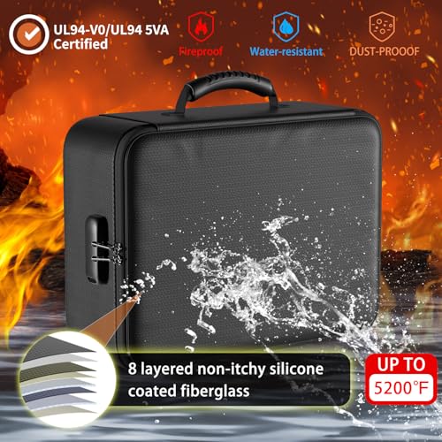 ENGPOW Fireproof Document Bag 5200°F Lockable Heat-Insulated Black