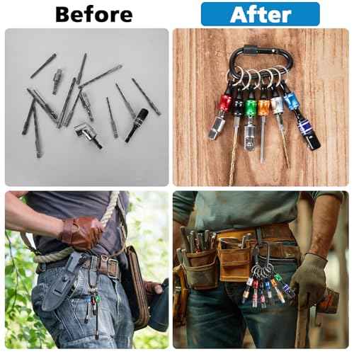 1/4 Bit Holder Keychain 6pc, 1/4 inch Hex Shank Bit Holders, Quick Release Bit Holder For Nut Driver, Screwdriver & Drill Bits w/Key Chain Carabiner