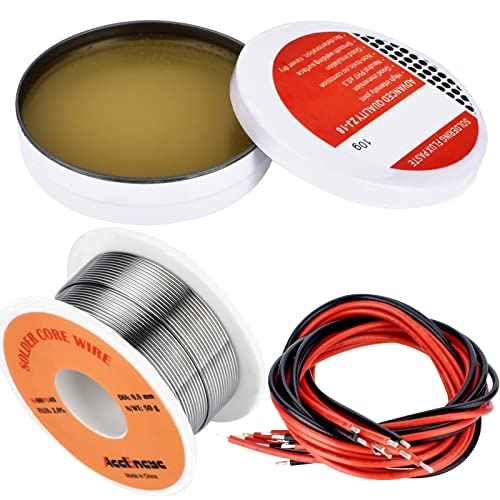 AccEncyc Solder Core Wire and Rosin Paste Flux Kit Tin Lead Rosin Core Solder Wire & Rosin Paste Flux for Electrical Soldering 60-40 (0.8mm, 50g)