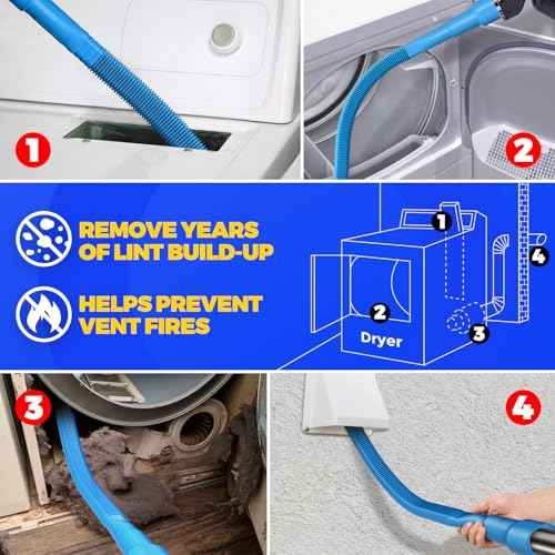 Holikme Dryer Vent Cleaner Kit Dryer Lint Vacuum Attachment Brush, Lint Remover, Dryer Vent Vacuum Hose Replacement Parts,Duct Cleaning,Blue