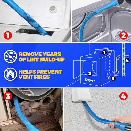 Holikme Dryer Vent Cleaner Kit 2Pack with Blue Flexible Brush & Vacuum Attachments