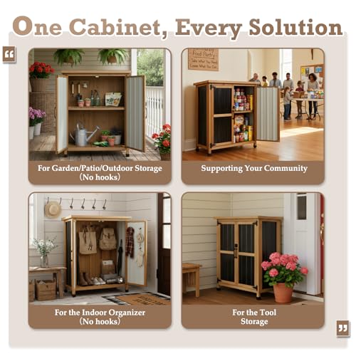 PetsCosset Small Black Outdoor Storage Cabinet with Lockable Doors, Weatherproof, 32x13x40 inches